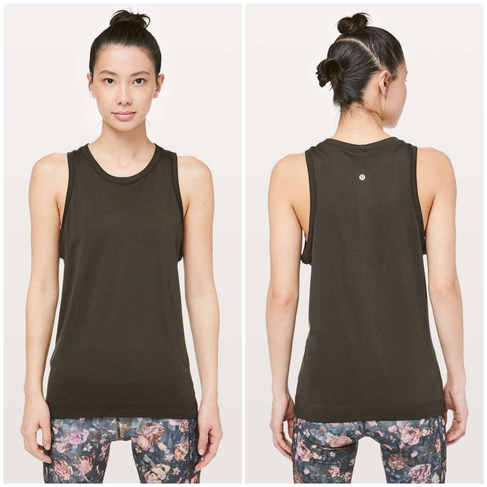Lululemon Swiftly Breeze Tank Relaxed Fit Dark Olive Green Size 6 Mesh Gym Run